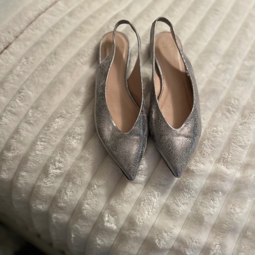 Jcrew muted silver sling backs